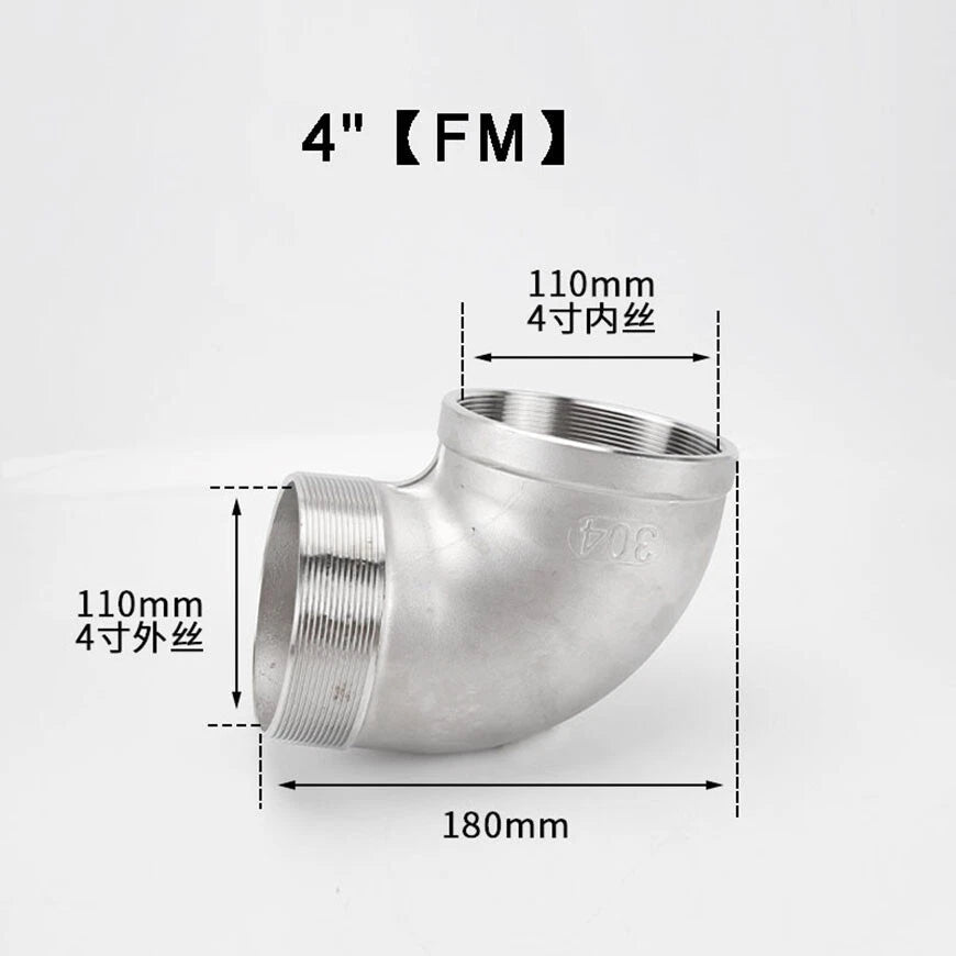 BSP 90° Elbow Pipe Fitting — 304/316 Stainless Steel, 1-1/4" to 4", FF / FM / MM