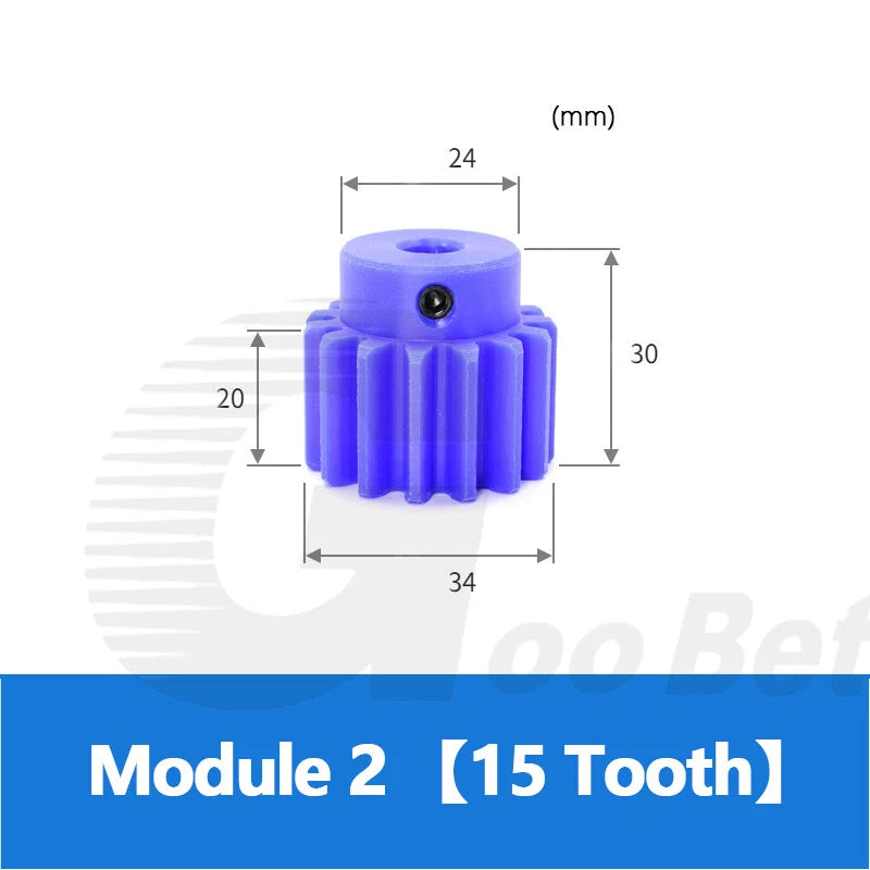 Nylon Mod 2 Spur Gear 12-30 Tooth with Step Pinion Motor Gear Bore 8mm-25mm Blue