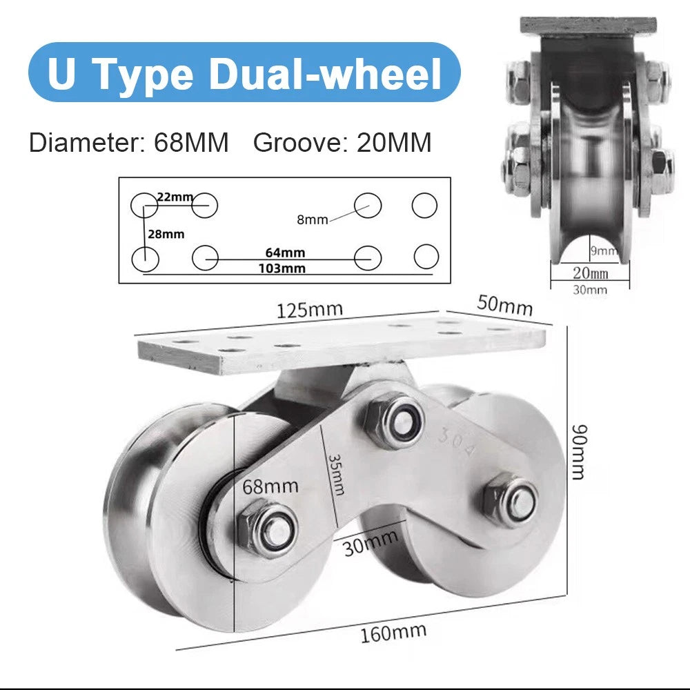 Stainless Steel Pulley UVH Groove Sliding Door Roller Runner Wheel Track Pulley