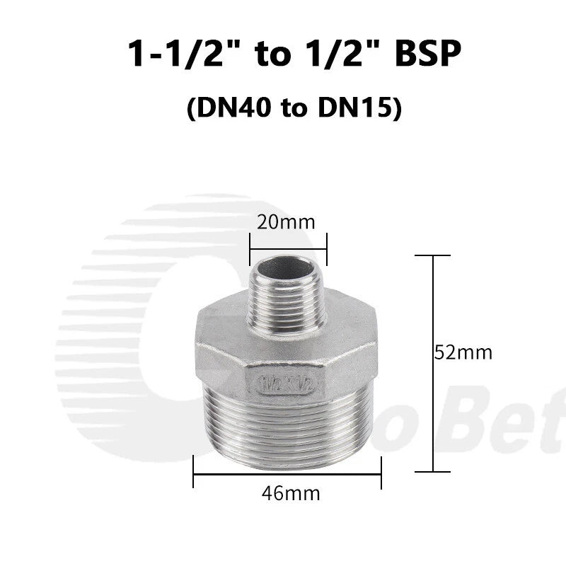 304 Stainless Steel Reducing Hex Nipple BSP Male Thread Pipe Fitting | 1/8" to 2"