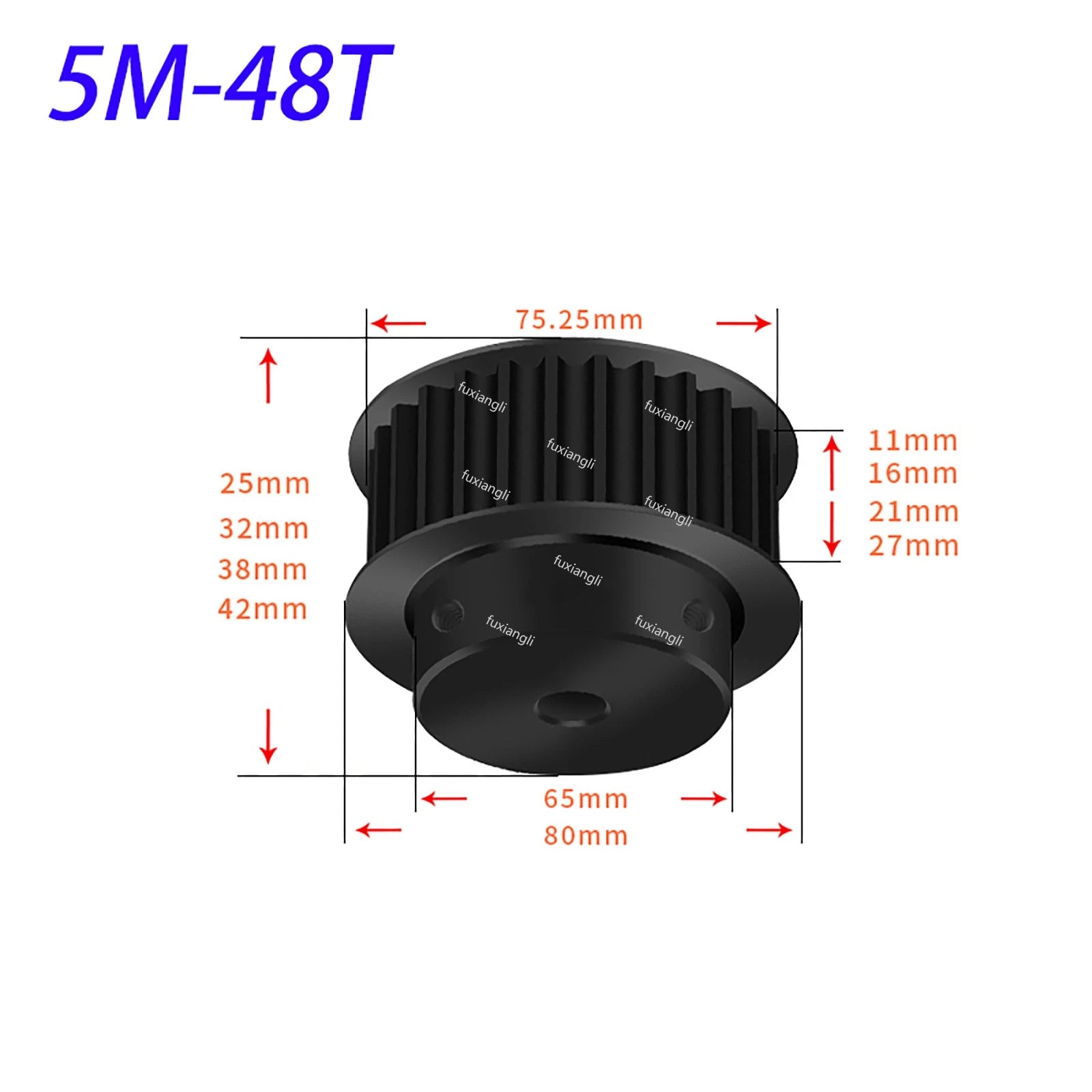 HTD-5M 15T-72T Timing Belt Pulleys Pitch 5mm Width 16mm BF With Keyway 45# Steel