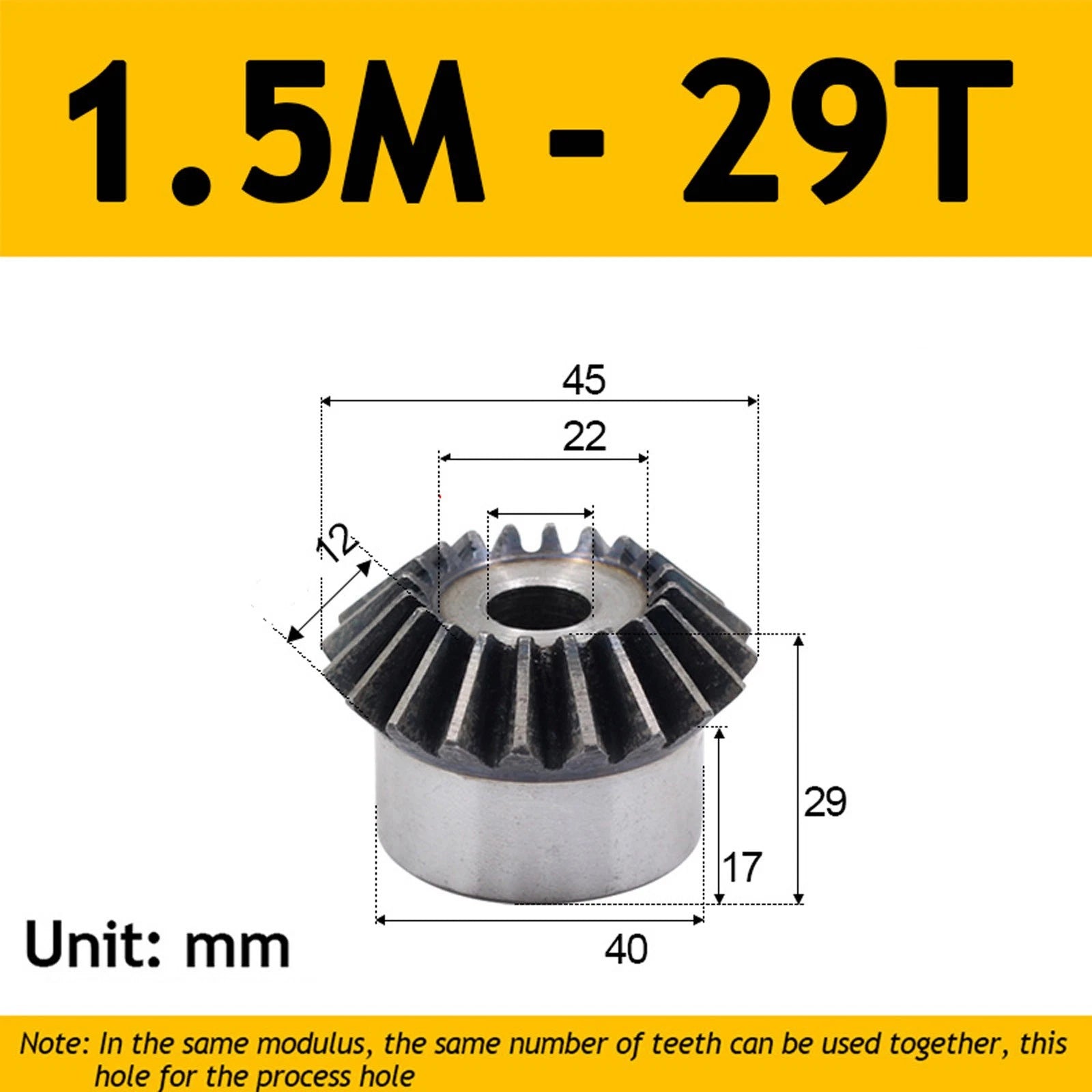 1.5 Module Steel Umbrella Tooth Bevel Gear Helical Motor Gear 15-40 Tooth