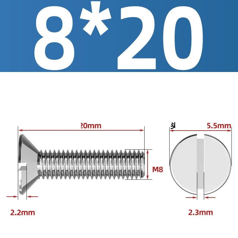 A2 Stainless Steel Slotted Countersunk Machine Screws — M1.6 to M10, Flat Head CSK Bolts - HomeDIYer
