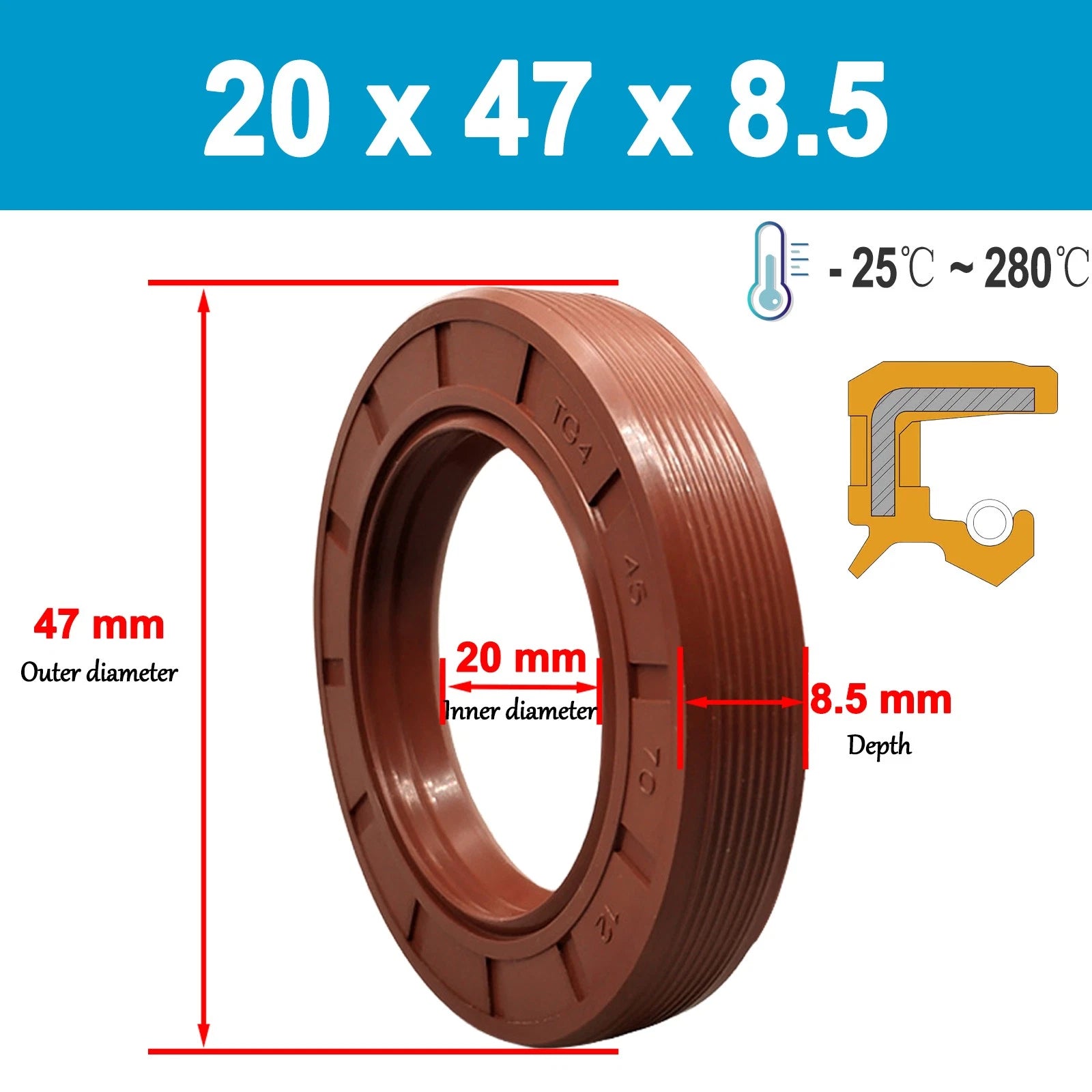 Metric TC Rotary Oil Shaft Seal FKM Fluorine Double Lip Seal 16mm - 21mm Shaft