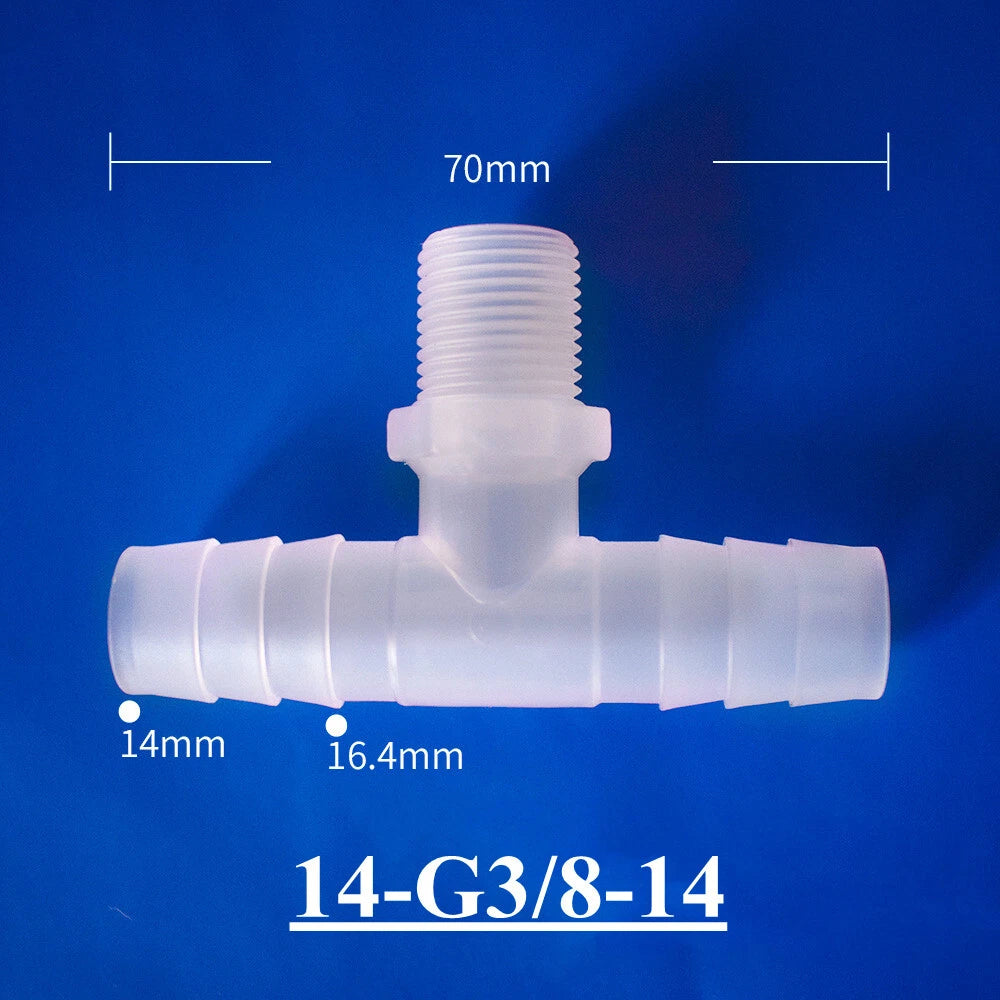 Plastic Barbed T-Piece Hose Connector with Male Thread — 4mm to 20mm Tube
