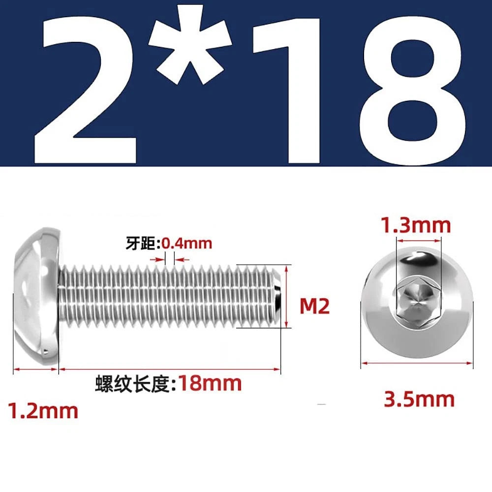 M1.6–M5 A2 Stainless Steel Button Head Socket Cap Screws – Round Pan Head, Hex Drive, Fully Threaded