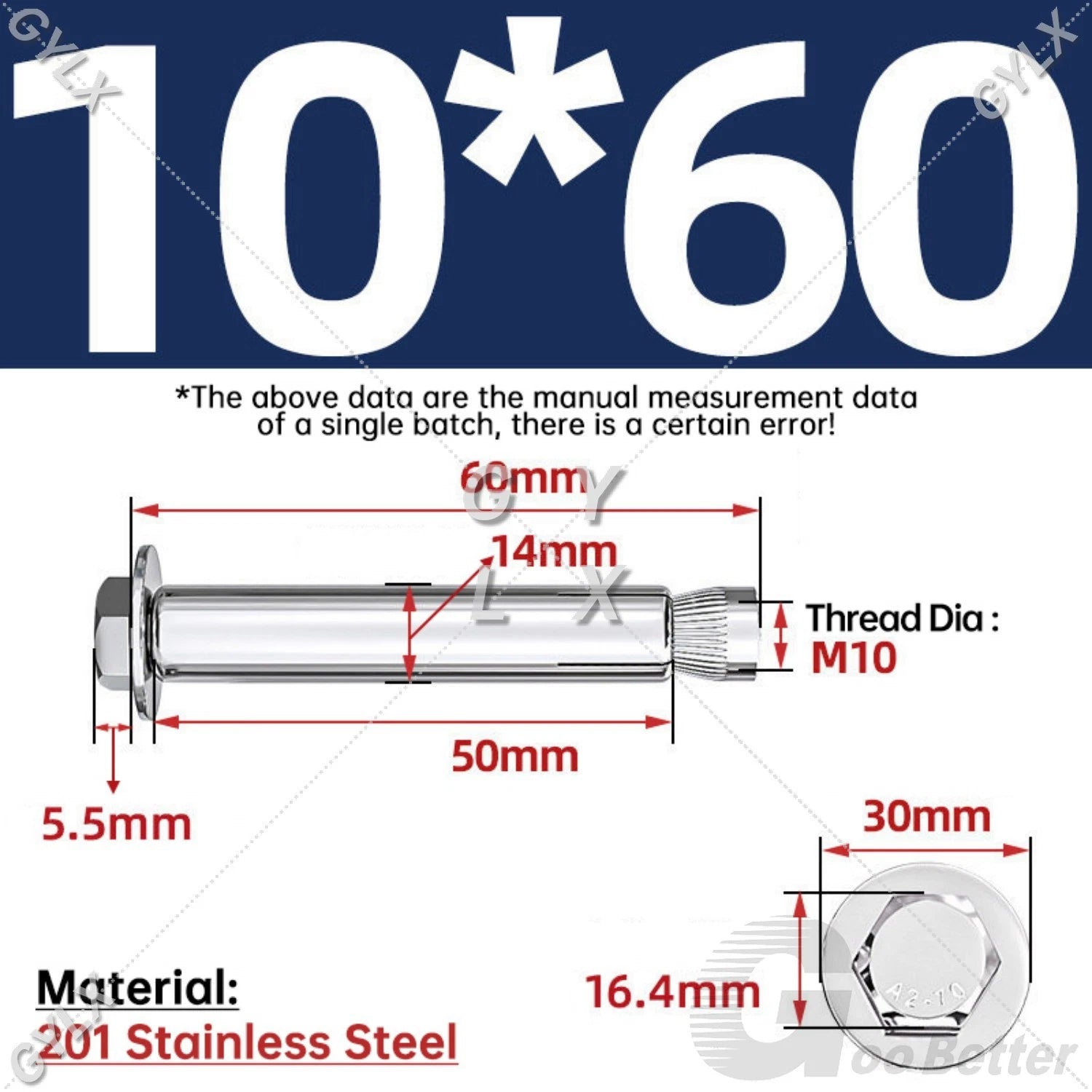 M6-M12 Stainless Steel Expansion Anchor Bolts for Concrete & Masonry