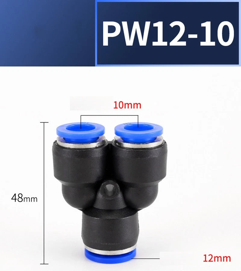 Plastic Pneumatic Hose Splitter Connector — Y-Shape PY & Equal Tee PW Fittings