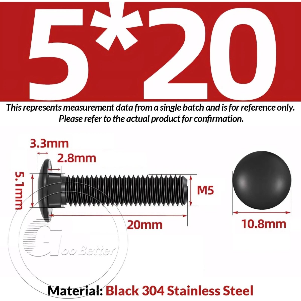 Black Carriage Bolts M3 M4 M5 M6 — Cup Square Domed Head, A2 - 70 Stainless Steel - HomeDIYer