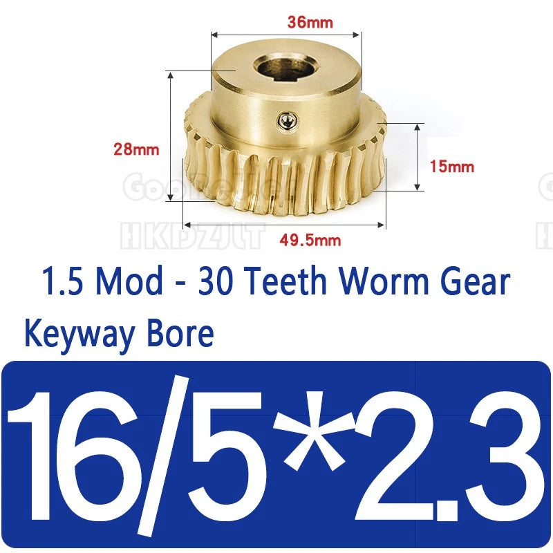 Mod 1.5 Worm Gear Wheel Brass 30 Tooth Worm Shaft 45# Steel Precision Ø 8-22 mm