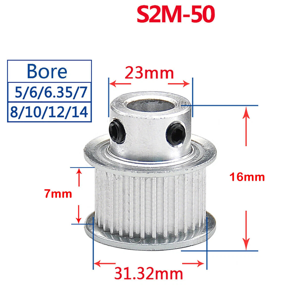 S2M Timing Belt Pulley With Step 16T-60T Bore 4-15mm For 6/10mm Wide Timing Belt