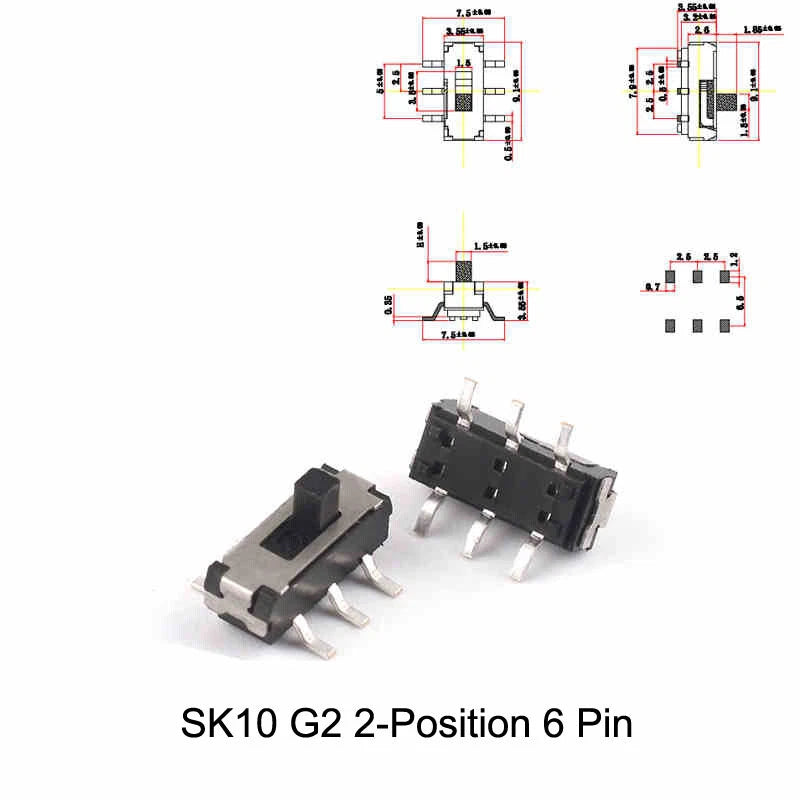 Miniature Slide Switch — 2P2T / 2P3T, 2 & 3 Position, SS/SK Series (G1.5–G6)