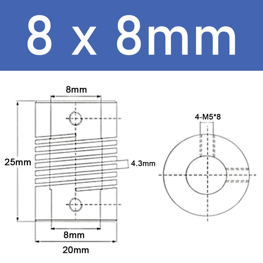 Inner Orifice 5-10mm Flexible Shaft Coupling Rigid Stepper Motor Coupler D20*L25