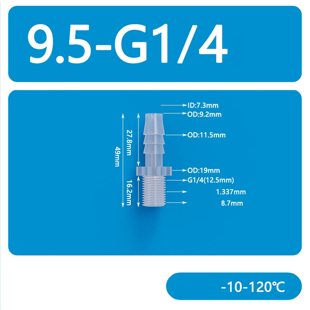 BSP Metric Male Thread Plastic Hose Connector — Straight Barbed Joiner (PP/PE, 1/8" to 3/4")