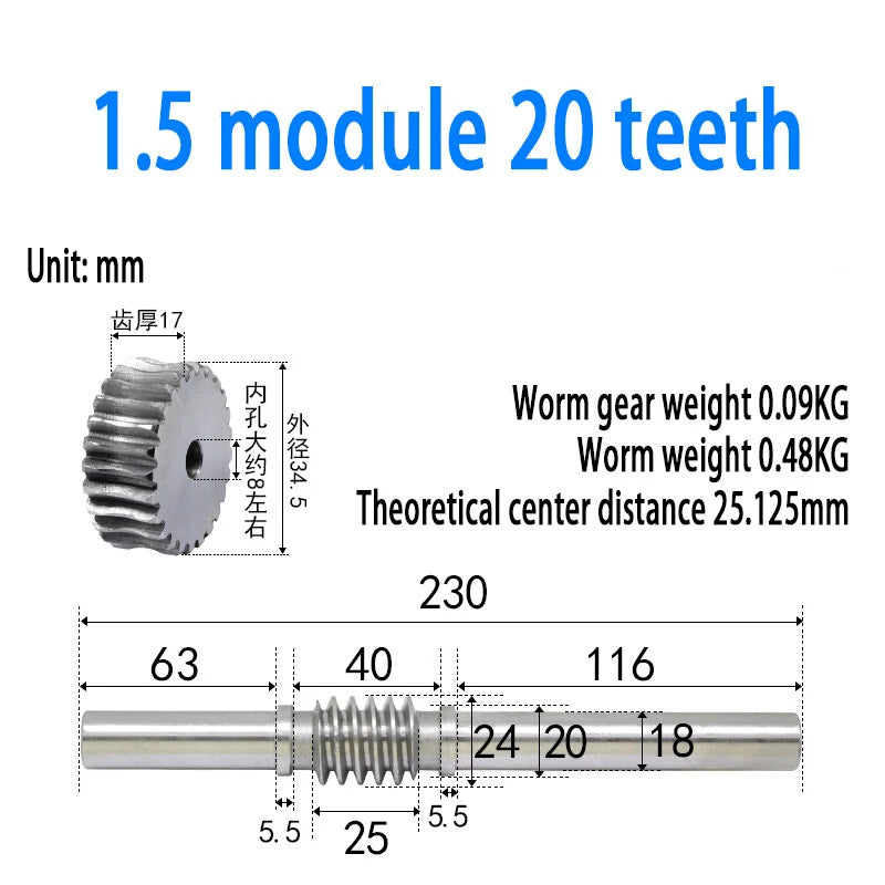 1/1.5/2/2.5/3/4 Module 15T to 100T Gear Steel Worm Wheel Gear & Worm Gear Shaft