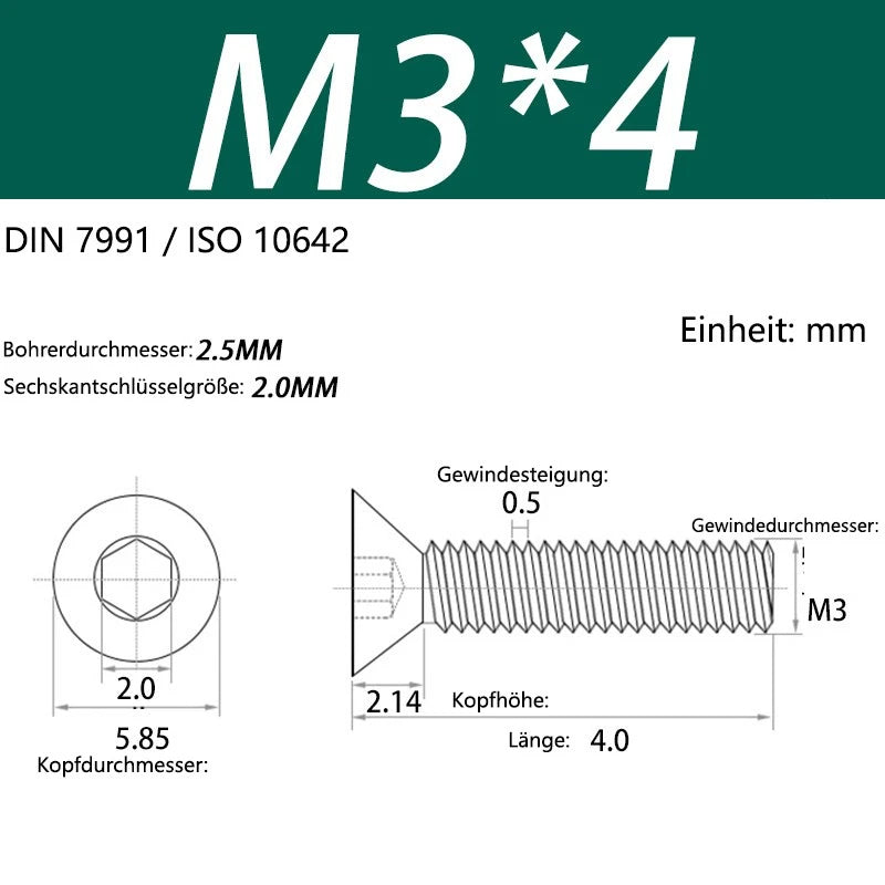6063 Aluminium Allen Socket Countersunk Screws DIN 7991 — M2 to M8