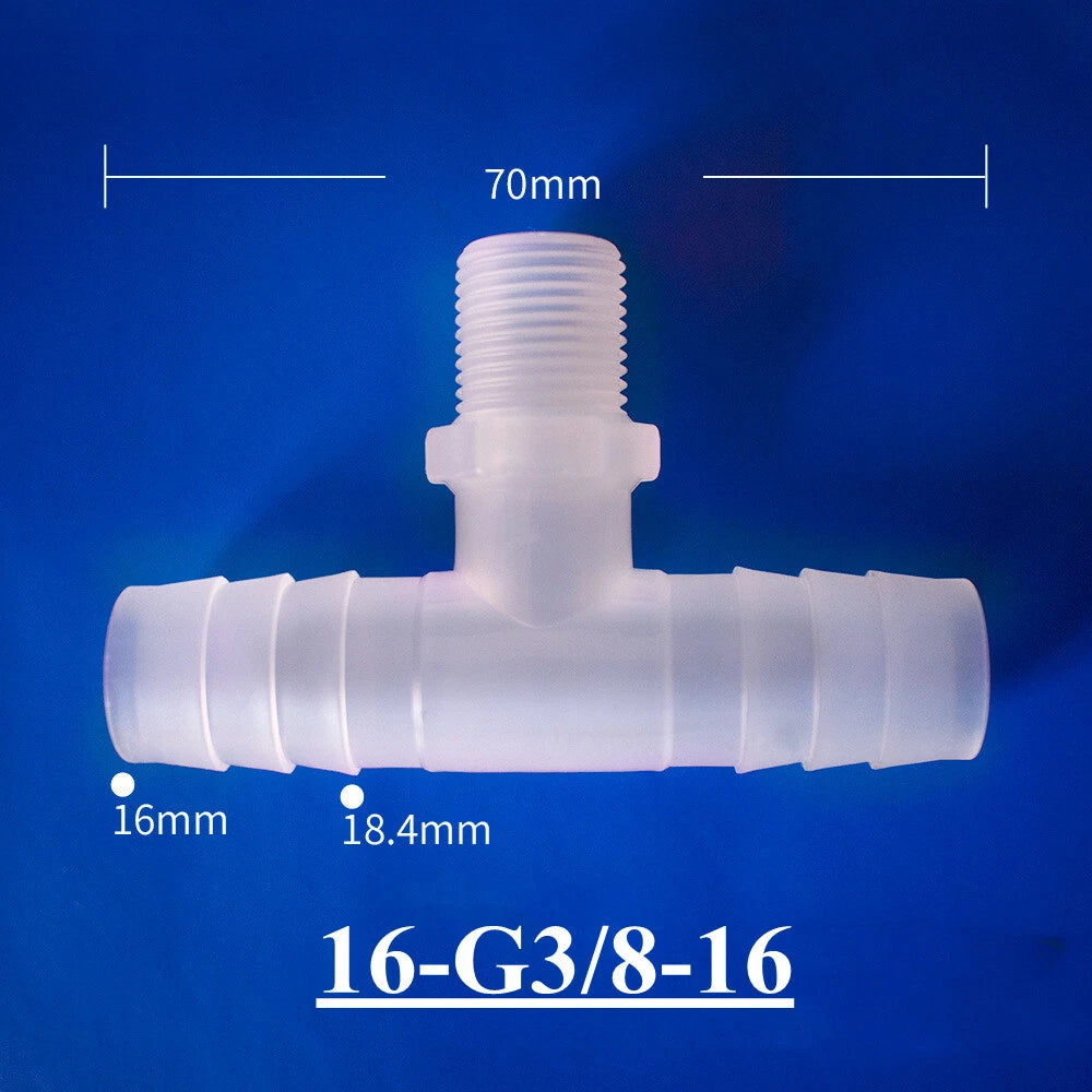 Plastic Barbed T-Piece Hose Connector with Male Thread — 4mm to 20mm Tube