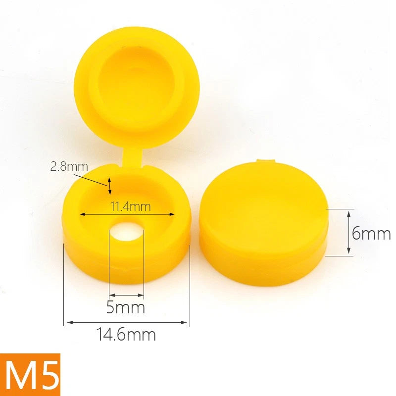 Hinged Screw Cover Caps for M4 M5 Screws – Fold Over Design, Multiple Colors, 50–2000 Pack
