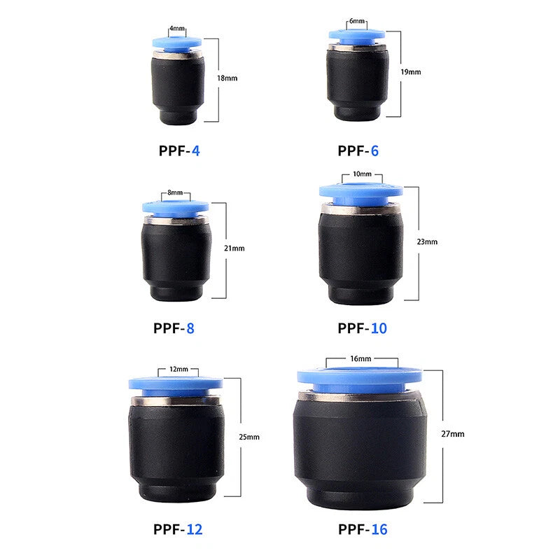 Pneumatic Push-to-Connect Fittings — Nylon Air Hose Tube Connectors, 22 Types