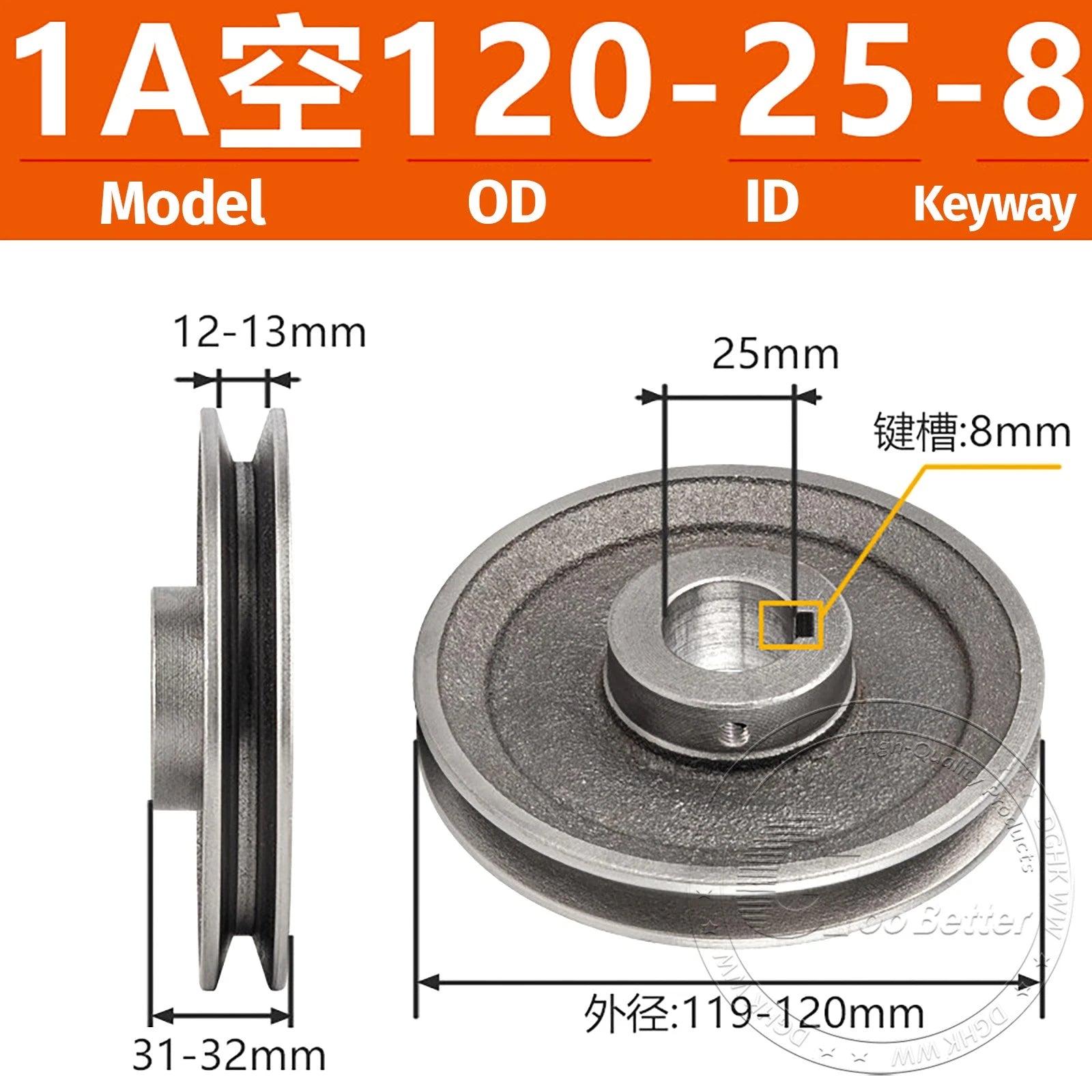 V-Belt Pulley Motor Pulleys Hollow 5-8mm Discs Dia Ø100-300mm For 1A Type Belts