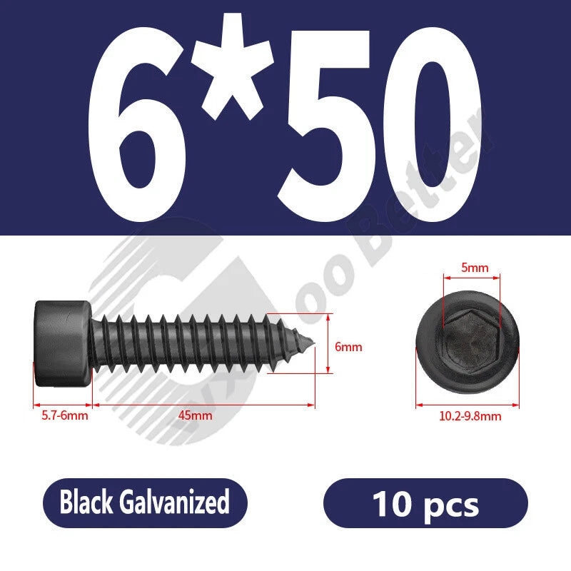 M1.7 M2 M2.3 M2.6 M3 M3.5 M4 M5 M6 Socket Head Self‑Tapping Screws – Alloy Steel, Nickel or Black Zinc