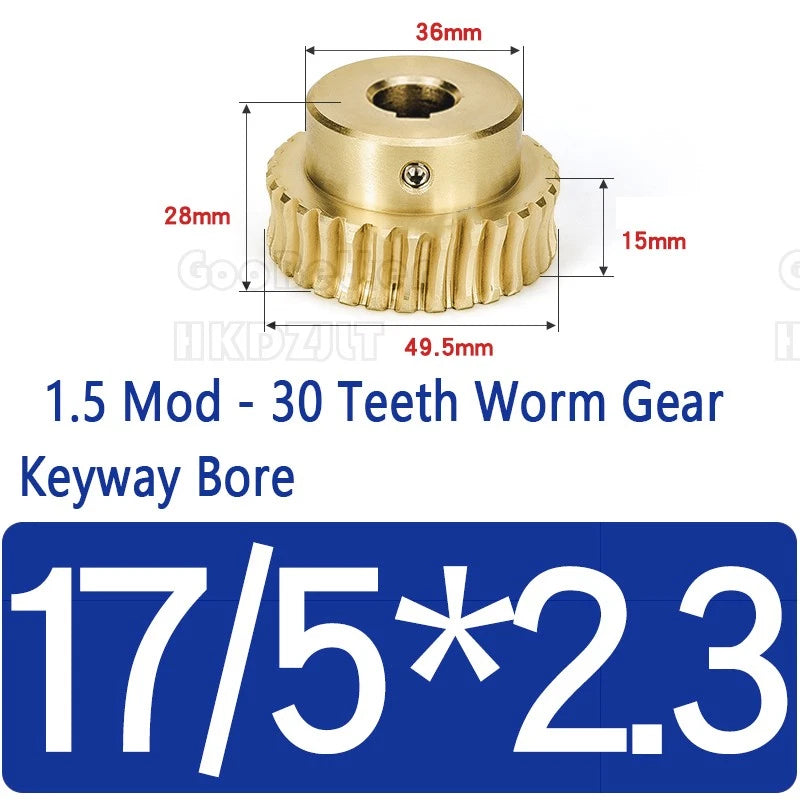 Mod 1.5 Worm Gear Wheel Brass 30 Tooth Worm Shaft 45# Steel Precision Ø 8-22 mm