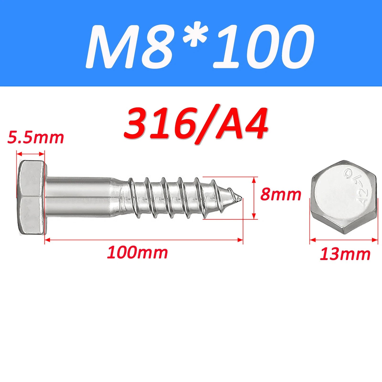 316 Marine Grade A4 Stainless Steel Hex Head Lag Screws – DIN571
