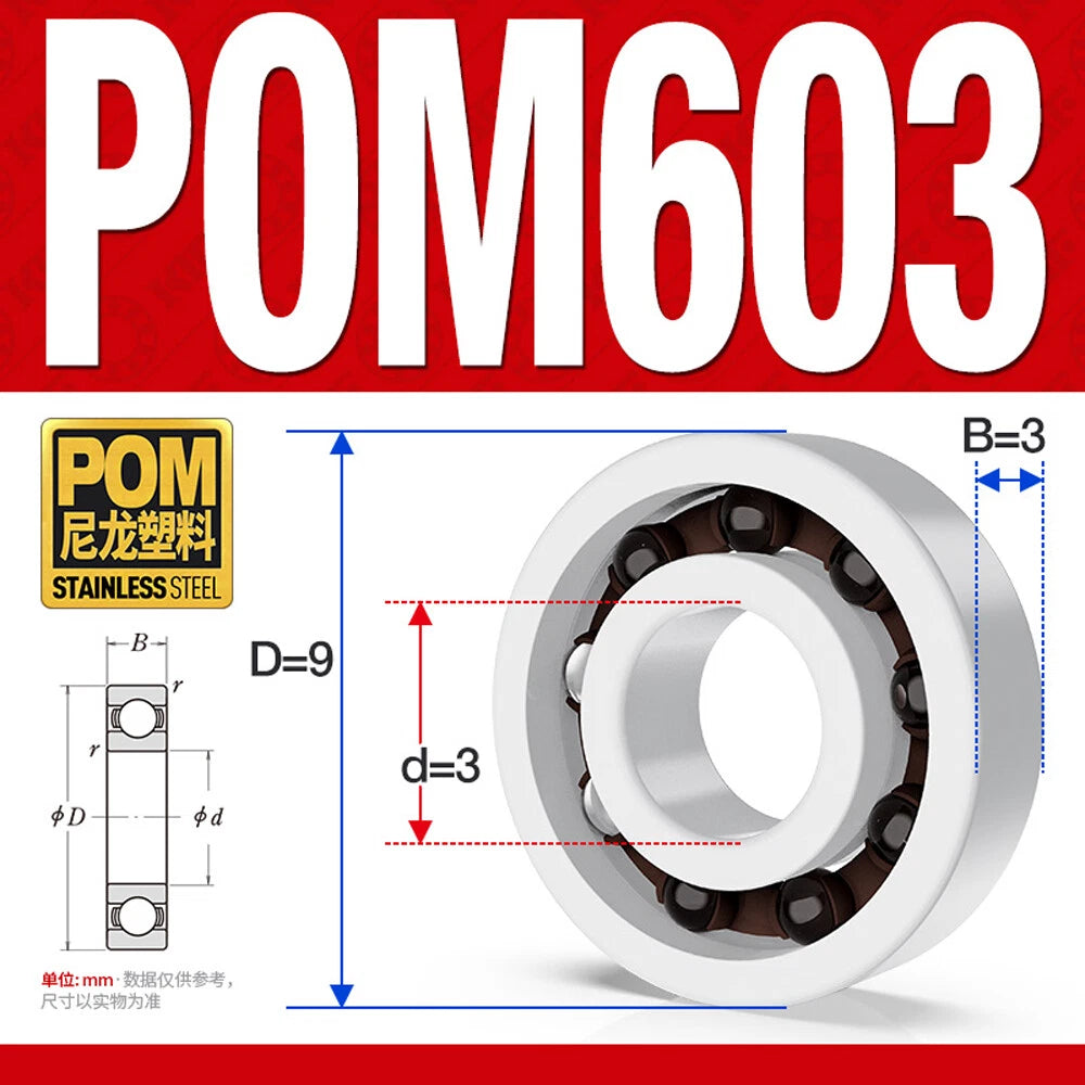 POM Plastic Bearing Glass Ball Miniature Deep Groove Ball Bearings Various Sizes