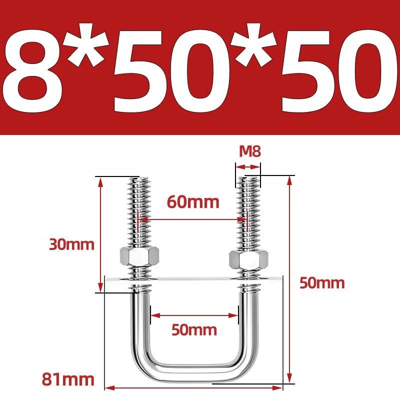 M8 Square U - Bolts Stainless Steel A2 with Plates and Nuts — Multiple Sizes - HomeDIYer
