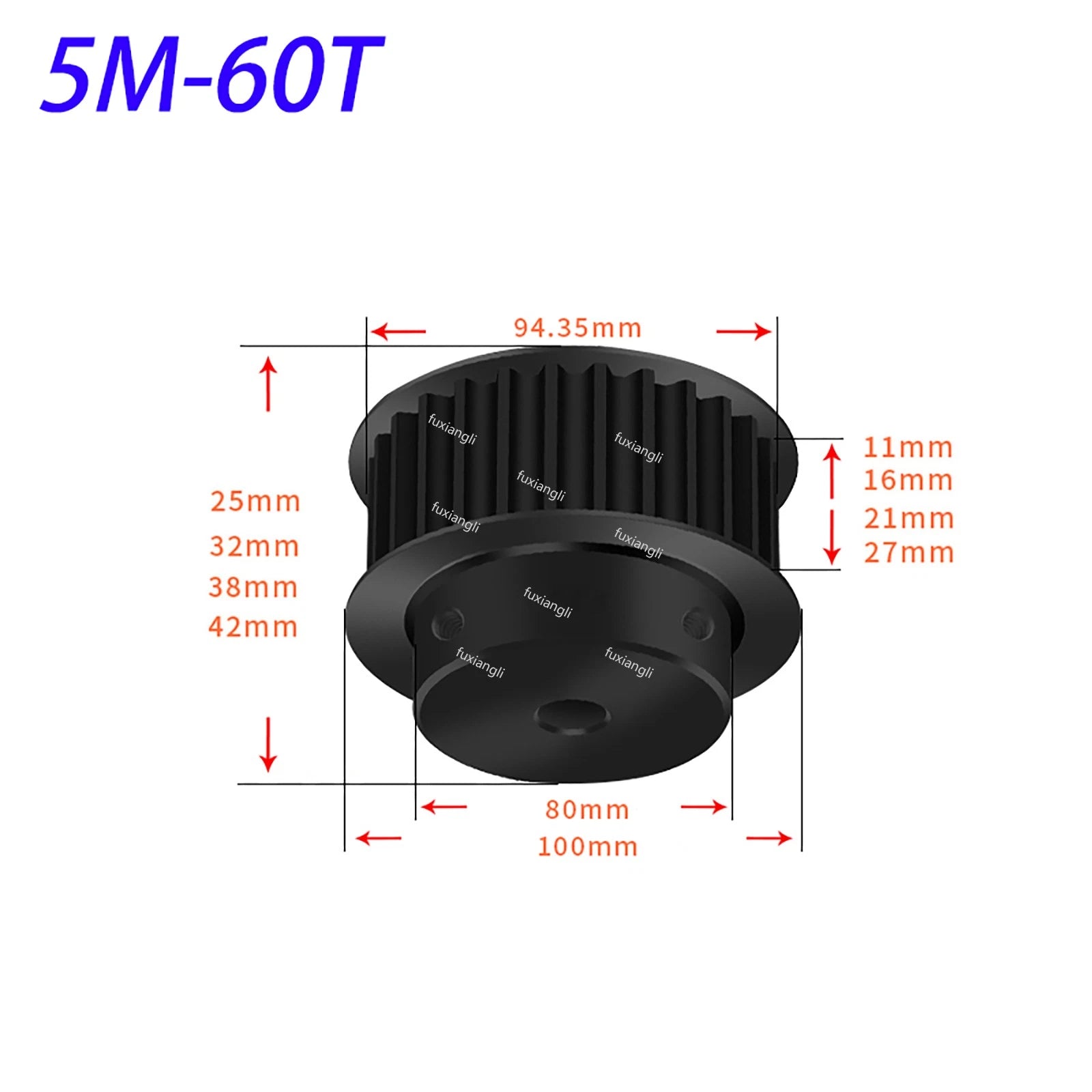 HTD-5M 14-60T Timing Belt Pulley CNC Drive Pitch 5mm Width 27mm BF-type 45#Steel