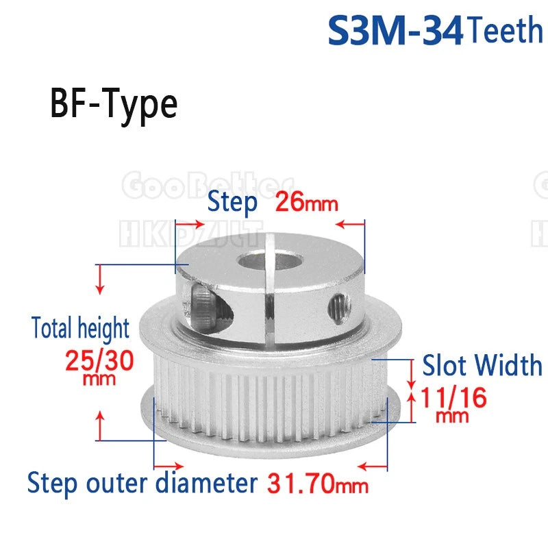 S3M Timing Belt Pulleys 20-60 Teeth 5-20mm Bore Synchronous Wheel Printer Clamp