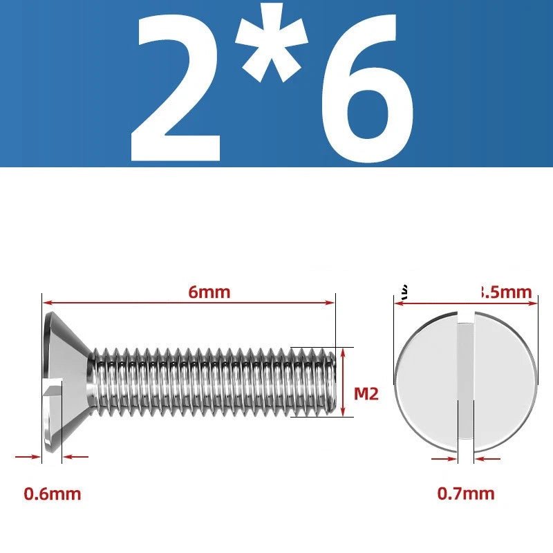 A2 Stainless Steel Slotted Countersunk Machine Screws — M1.6 to M10, Flat Head CSK Bolts - HomeDIYer