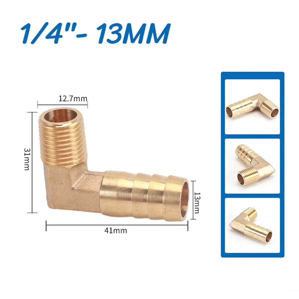 Brass 90° Elbow Barbed Hose Tail Fitting — Male & Female NPT Thread, Air Water