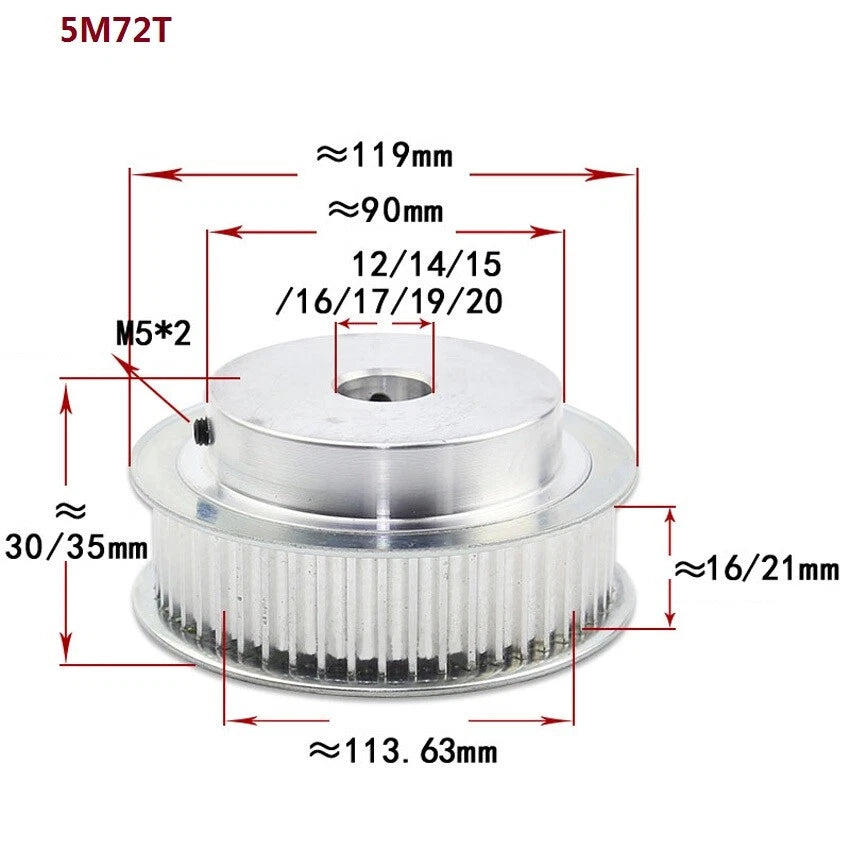 HTD-5M 10T-72T Timing Belt Pulleys Pitch 5mm With Step Width 21mm Drive Pulley