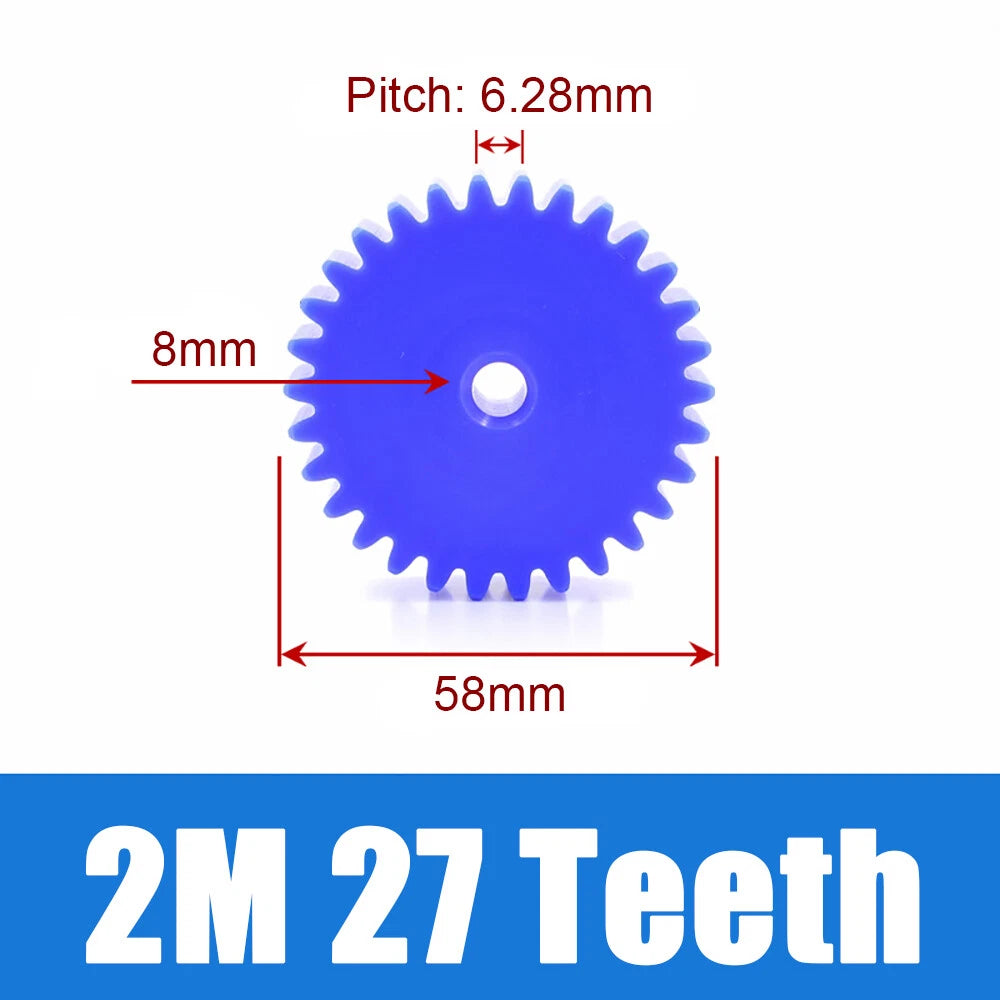 2 Modulus Blue Nylon Spur Gear, Cylinder Flat Gears 12~100 Teeth, 6/8/10mm Bore
