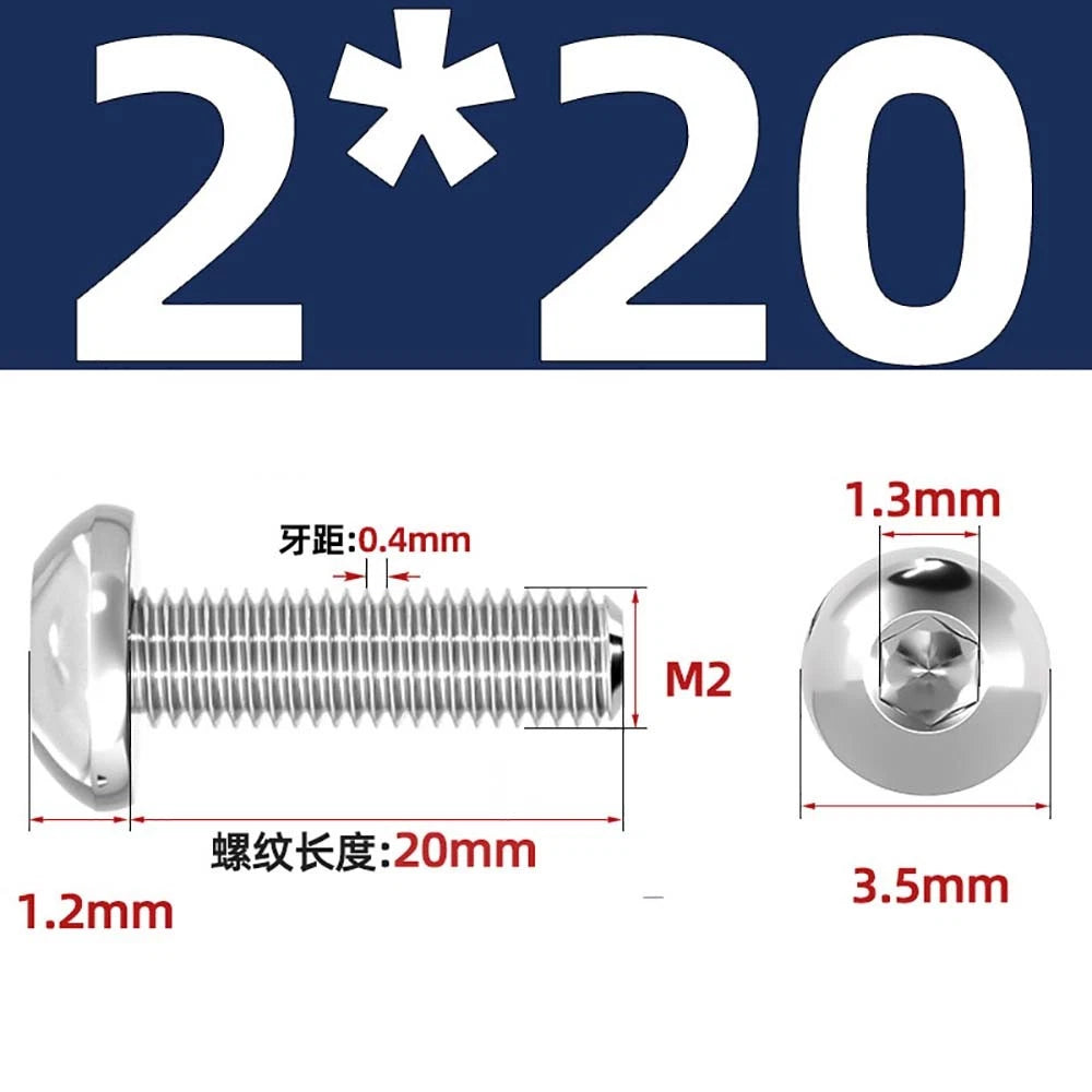 M1.6–M5 A2 Stainless Steel Button Head Socket Cap Screws – Round Pan Head, Hex Drive, Fully Threaded