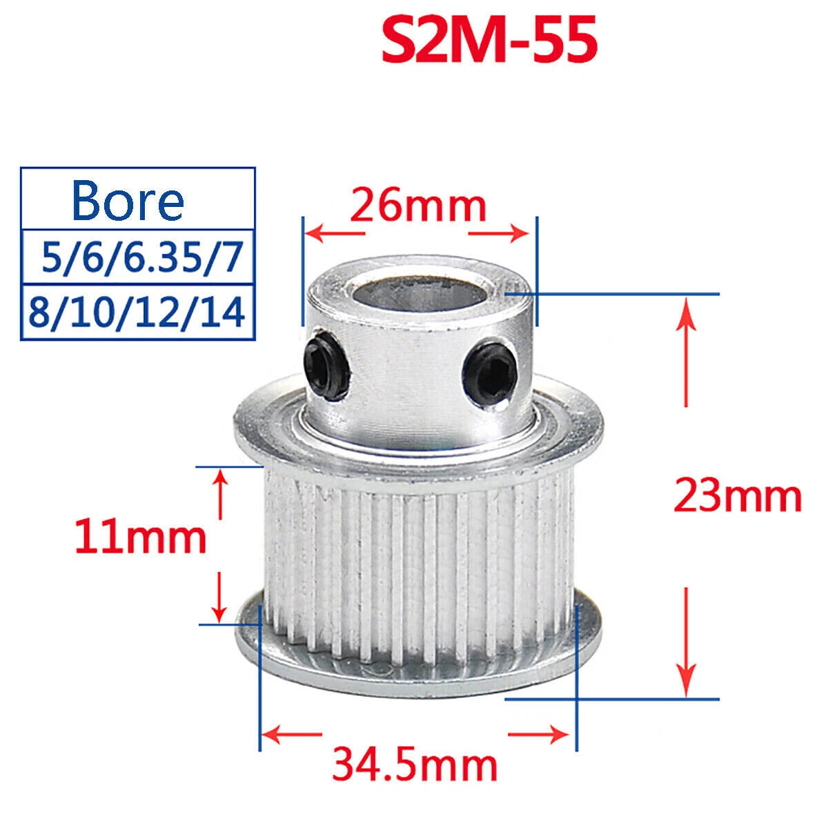 S2M Timing Belt Pulley With Step 16T-60T Bore 4-15mm For 6/10mm Wide Timing Belt