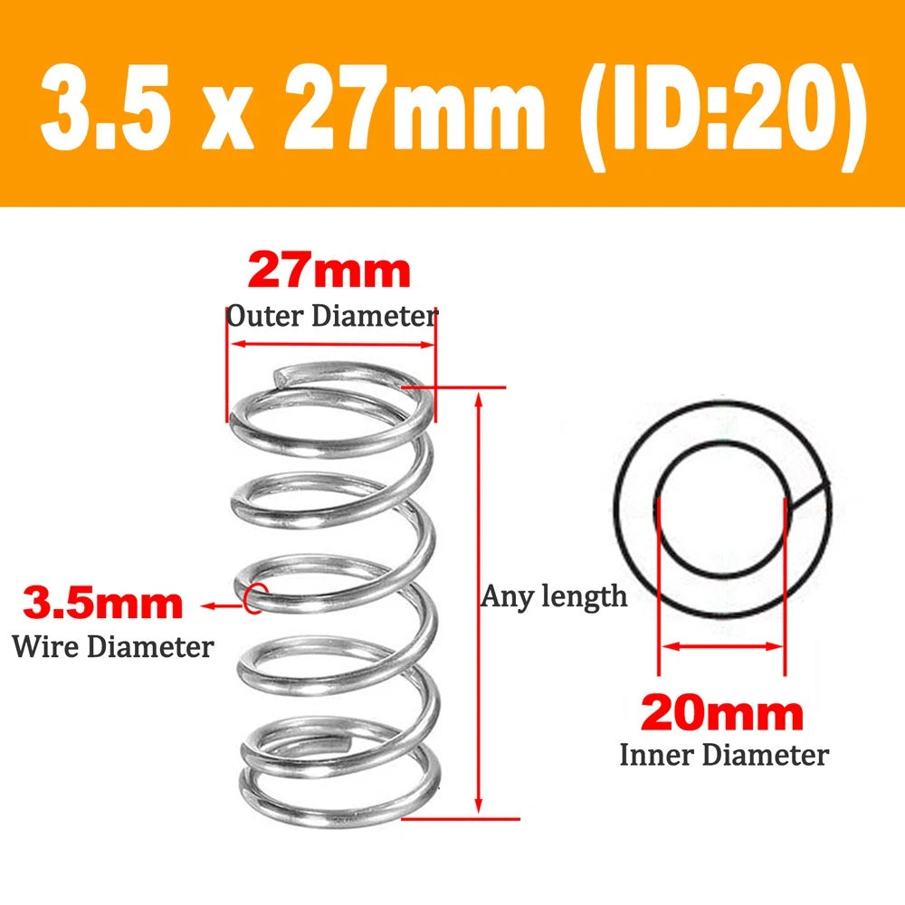 304 Stainless Steel Compression Spring Wire Dia 3.5mm, L 20-100mm, OD 20-50mm