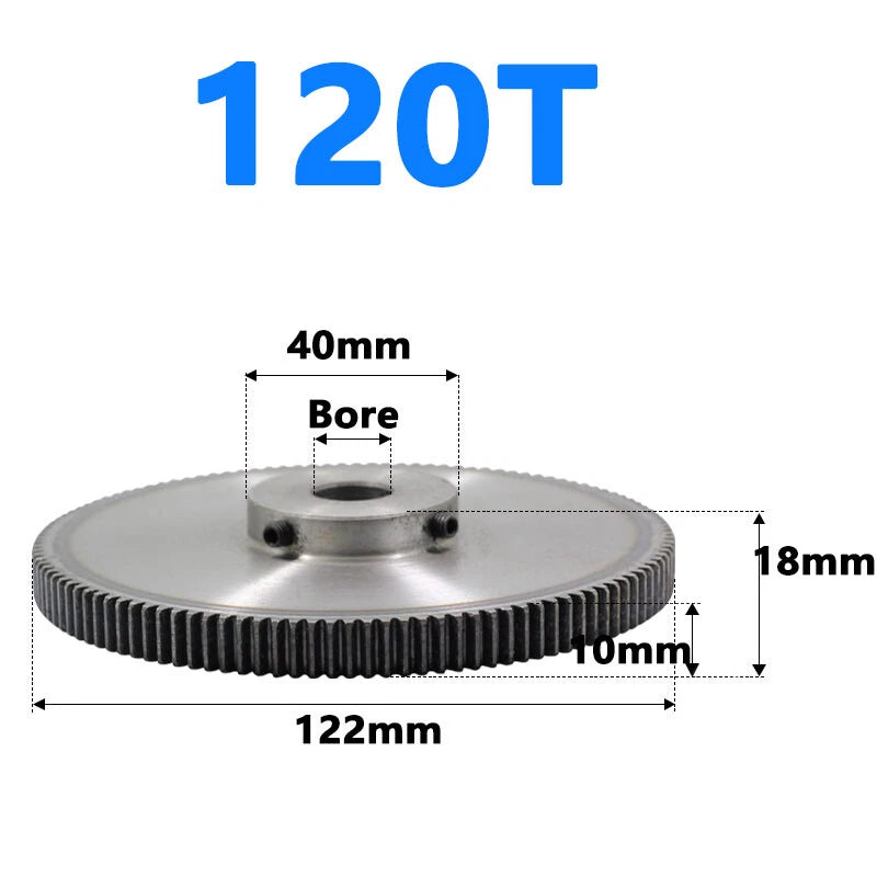 Spur Gear 1 Module Bore 6/8/10/12/15mm Teeth 31-120 Pinion 45 Steel Hard Tooth