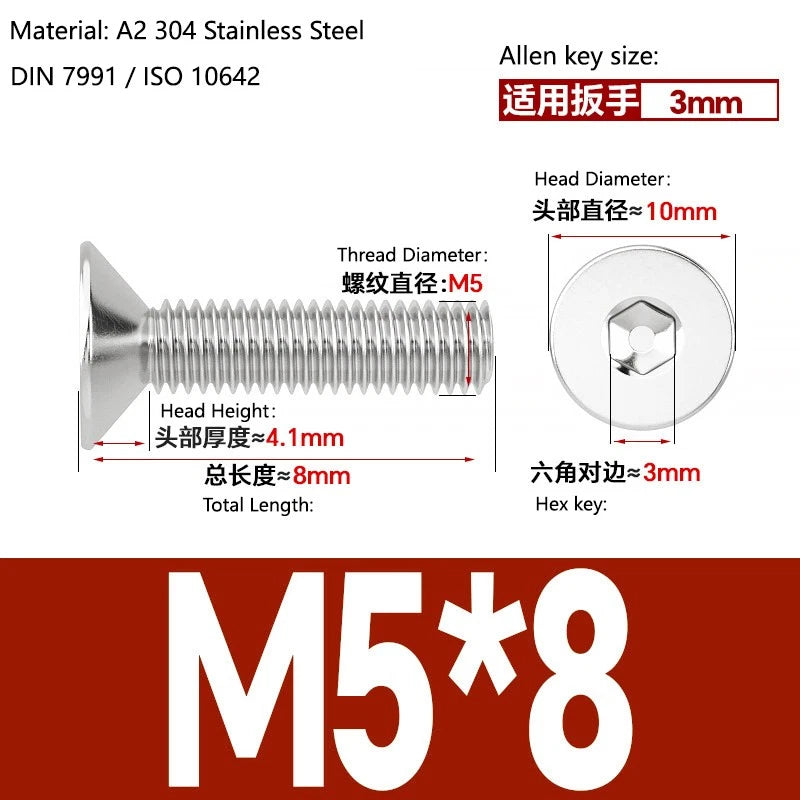 A2 Stainless Steel Socket Countersunk Screws – ISO 10642, M3 M4 M5