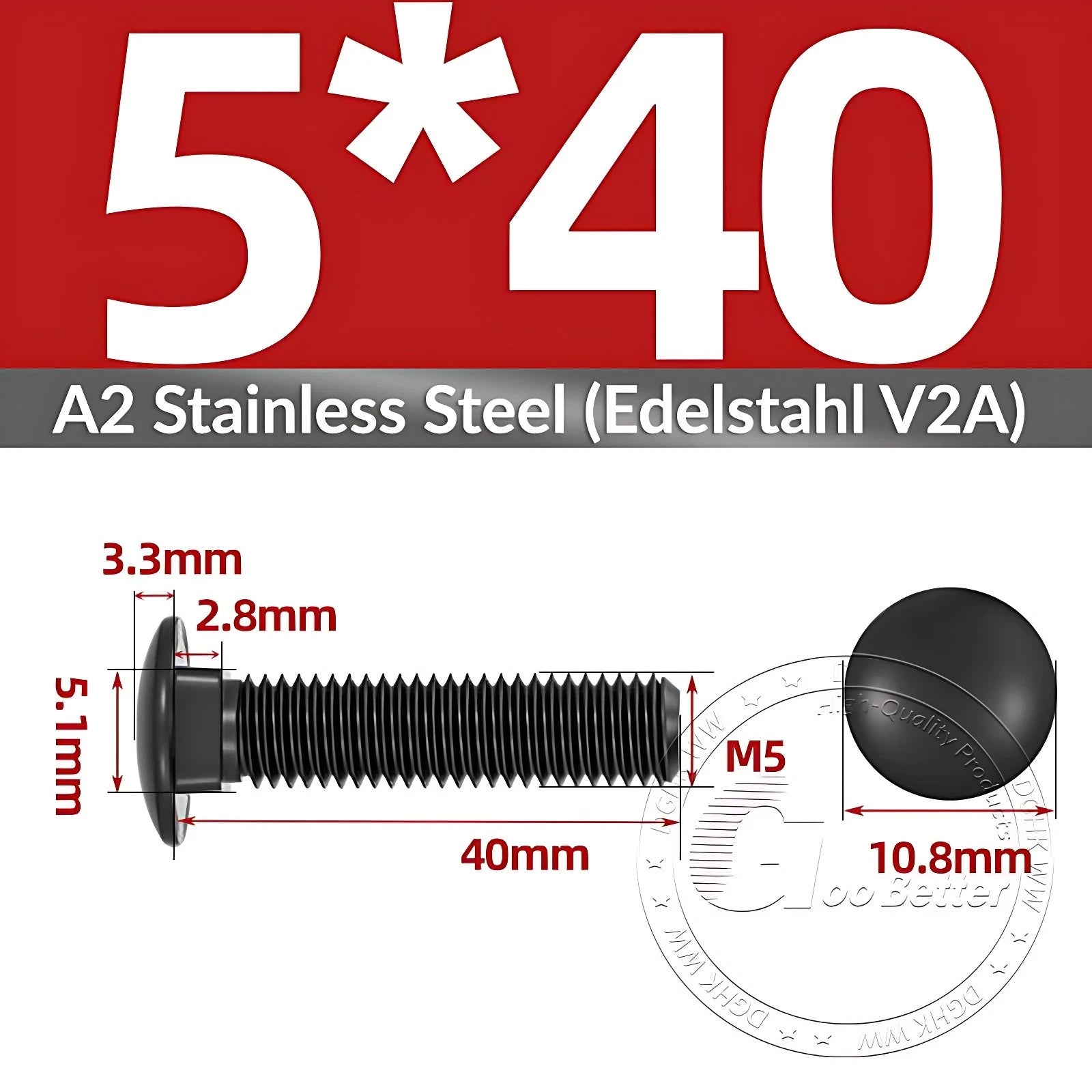 Black Stainless Steel Carriage Bolts M3–M12 | A2 Cup Square Dome Screws