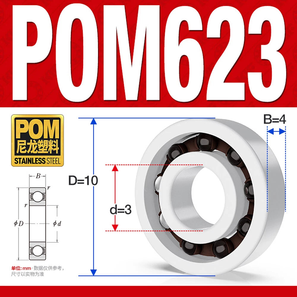 POM Plastic Bearing Glass Ball Miniature Deep Groove Ball Bearings Various Sizes