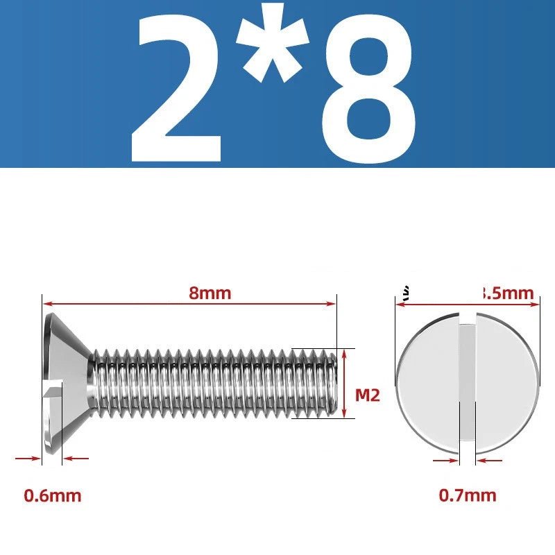 A2 Stainless Steel Slotted Countersunk Machine Screws — M1.6 to M10, Flat Head CSK Bolts - HomeDIYer