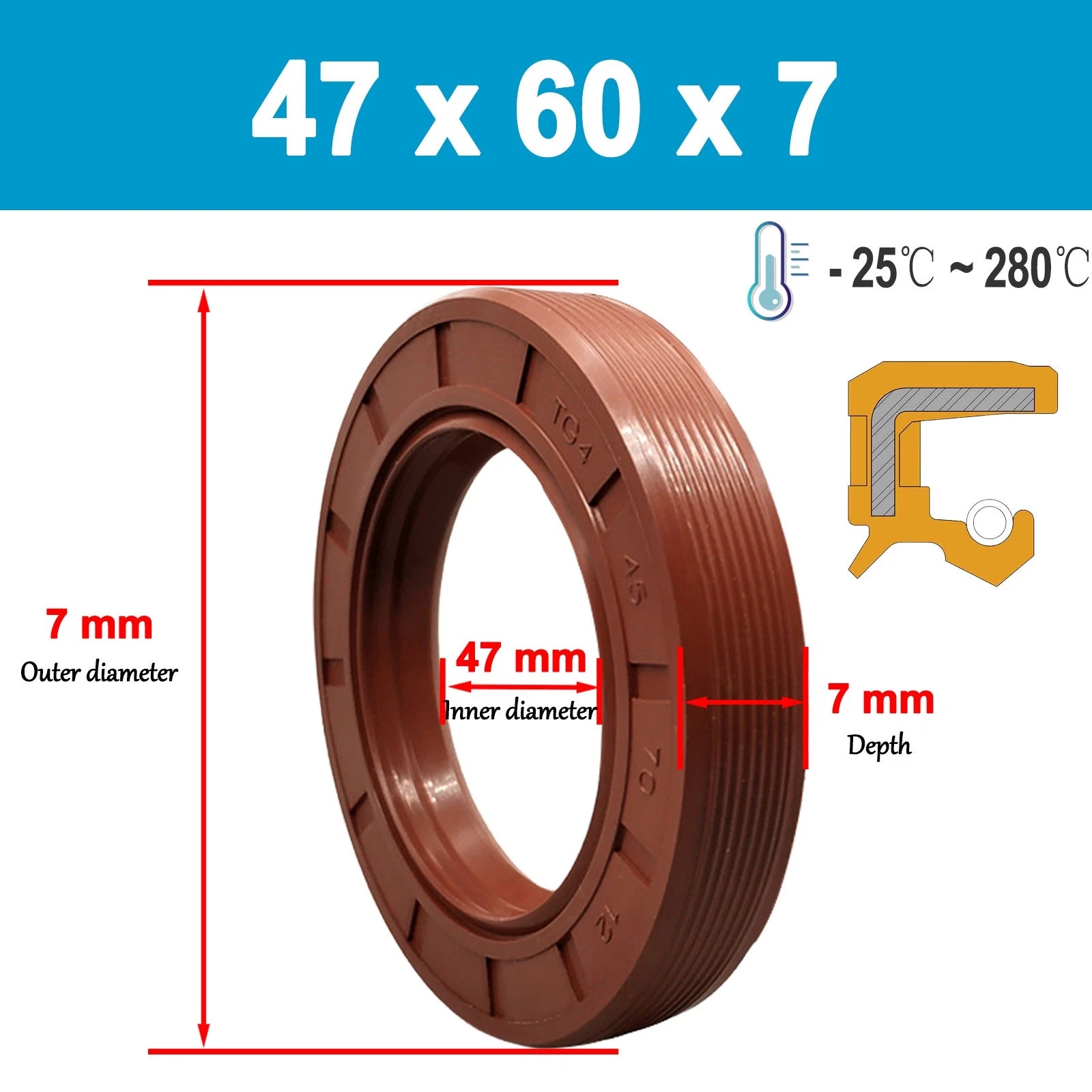 Metric TC Rotary Oil Shaft Seal FKM Fluorine Double Lip Seal 46mm - 55mm Shaft