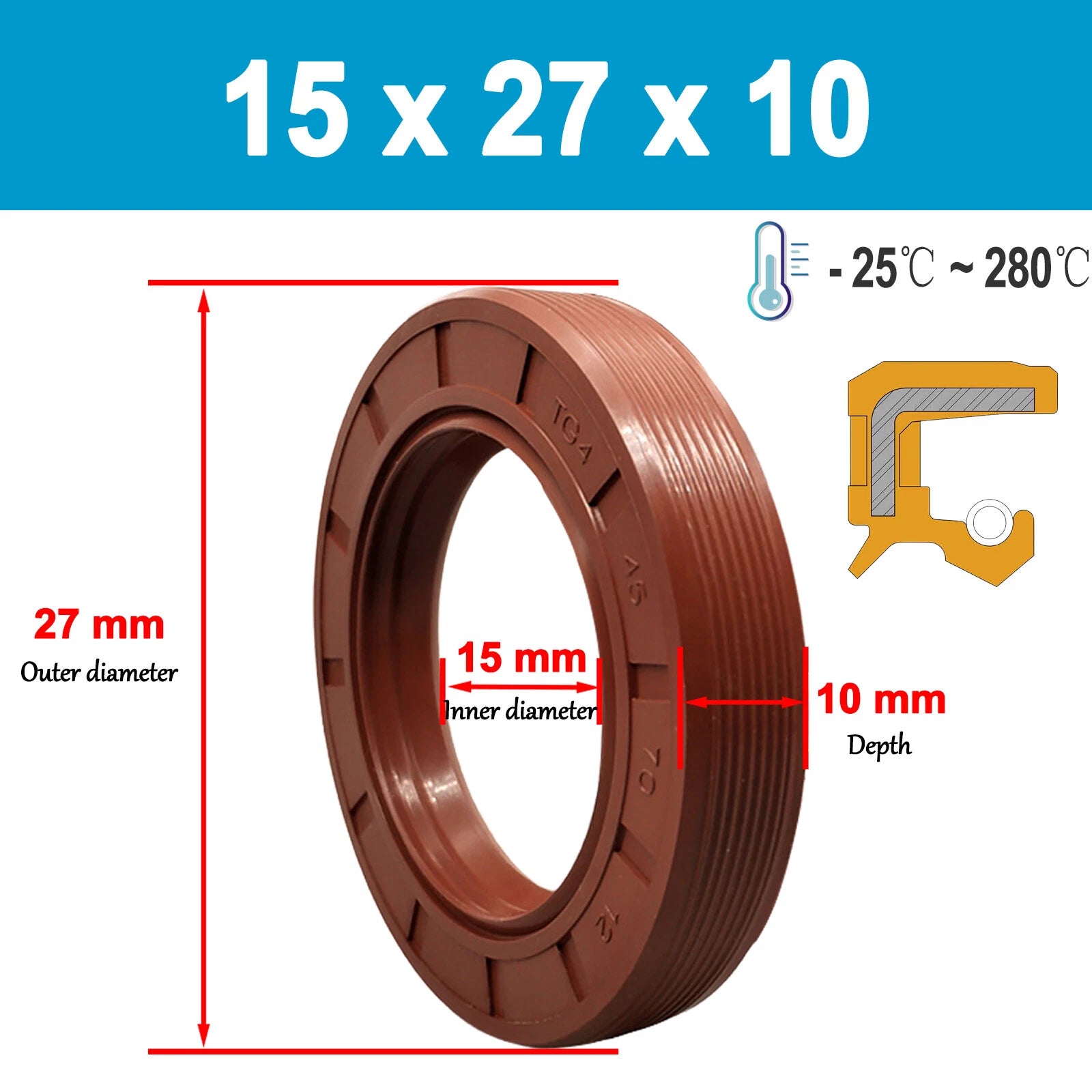 Metric TC Rotary Oil Shaft Seal FKM Fluorine Double Lip Seal 5mm - 15mm Shaft