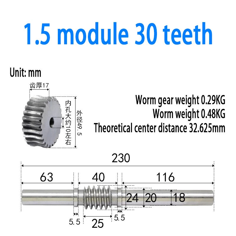 1/1.5/2/2.5/3/4 Module 15T to 100T Gear Steel Worm Wheel Gear & Worm Gear Shaft
