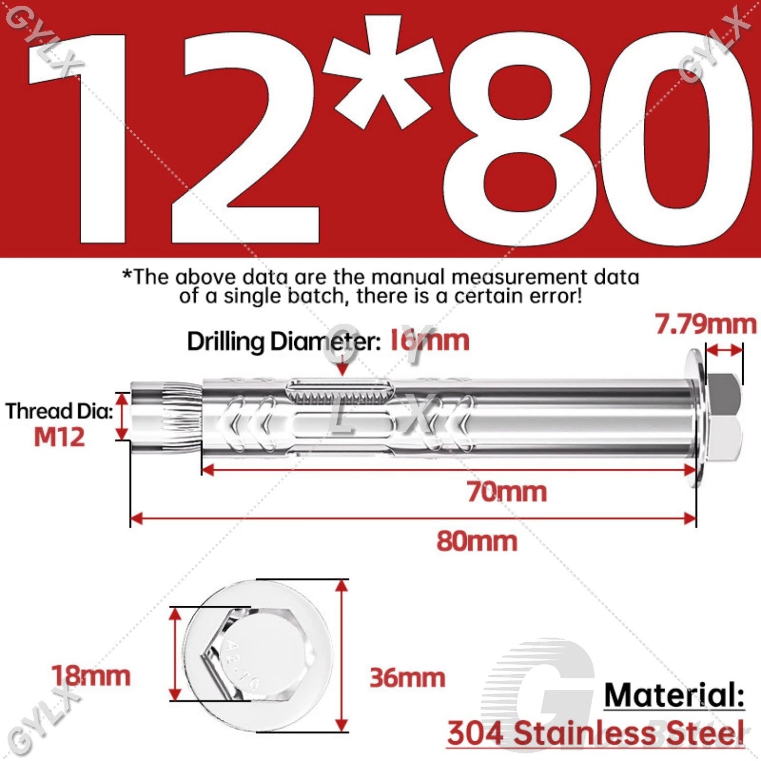 Stainless Steel Expansion Bolts for Masonry — M6 M8 M10 M12 Wall Anchor Screws