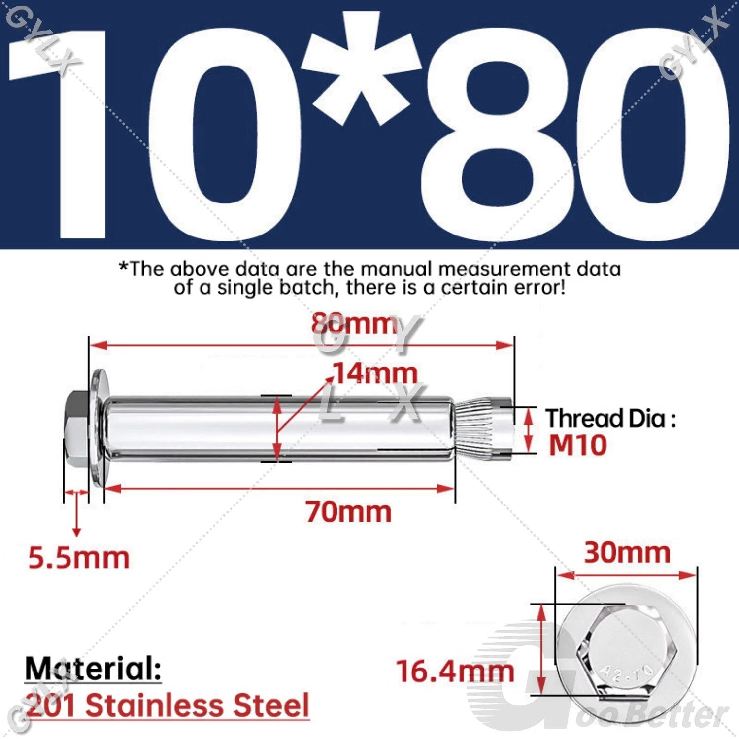 M6-M12 Stainless Steel Expansion Anchor Bolts for Concrete & Masonry
