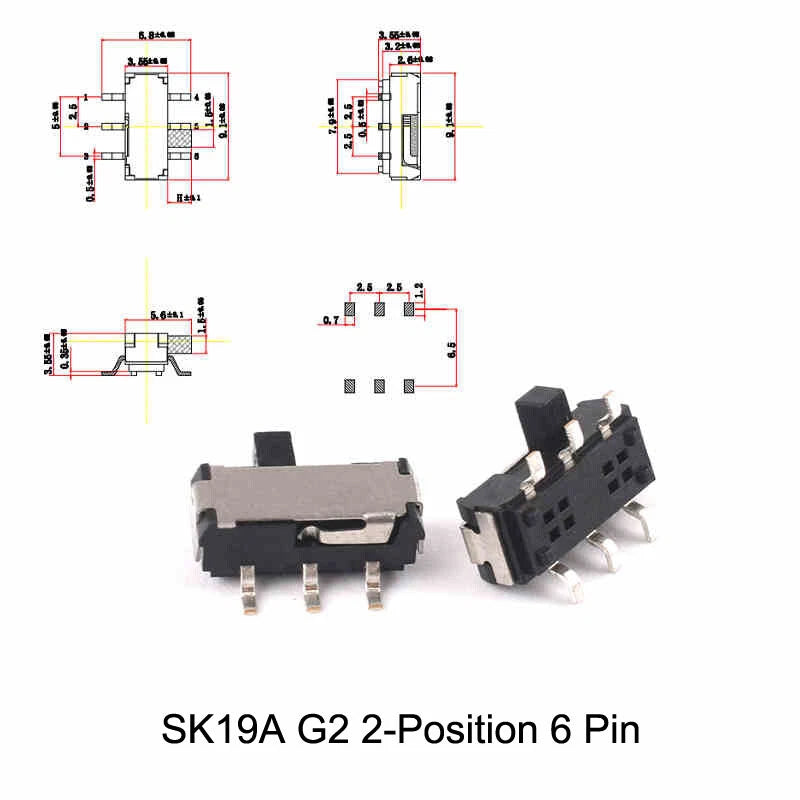 Miniature Slide Switch — 2P2T / 2P3T, 2 & 3 Position, SS/SK Series (G1.5–G6)