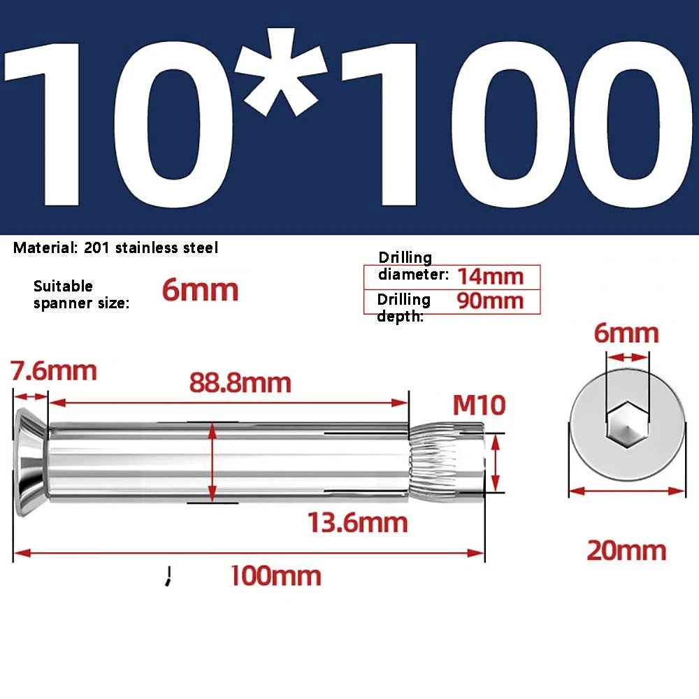 M6–M12 Countersunk Expansion Bolts | 201 Stainless Steel Hex Socket Sleeve Anchors